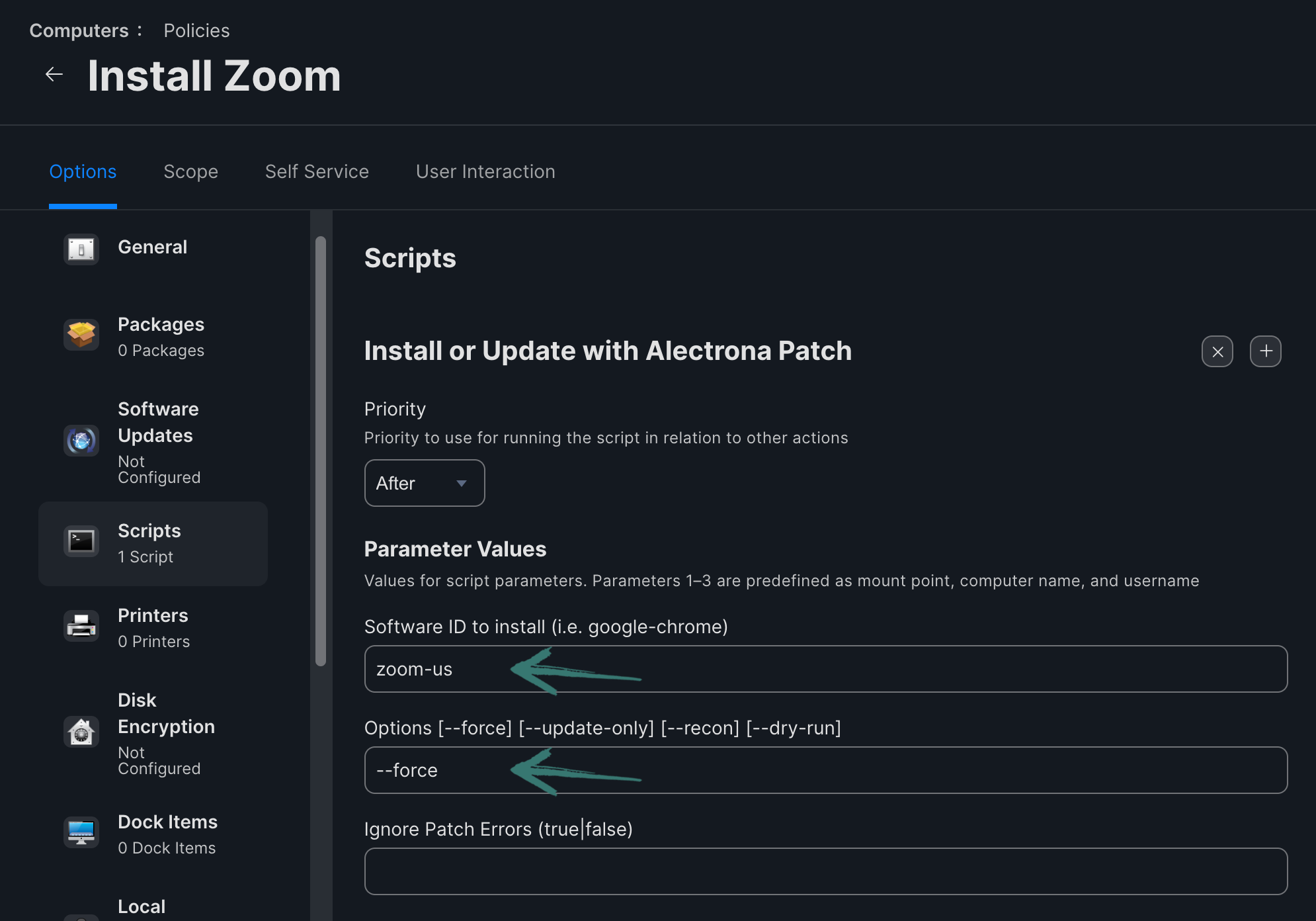 Jamf Pro Policy Options
