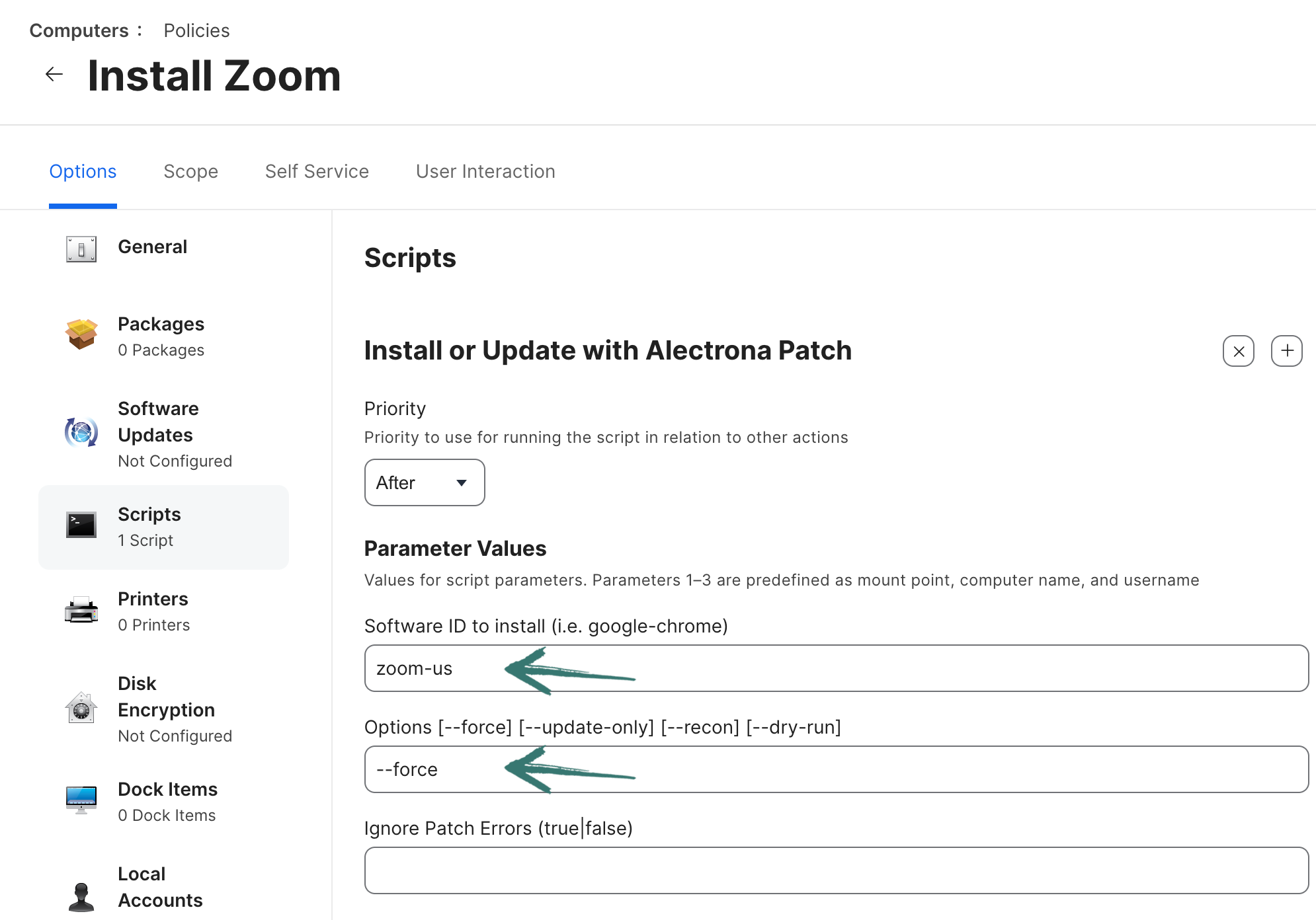 Jamf Pro Policy Options