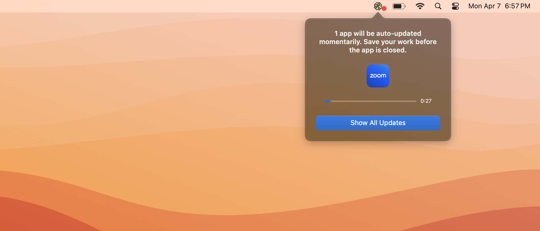 Menu Bar App Auto-Update View Dark