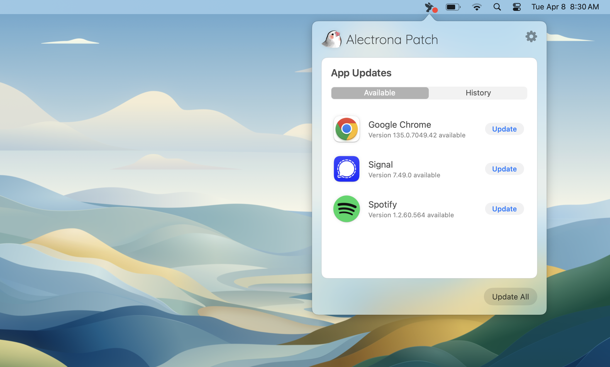 Menu Bar App with Default Styling Light