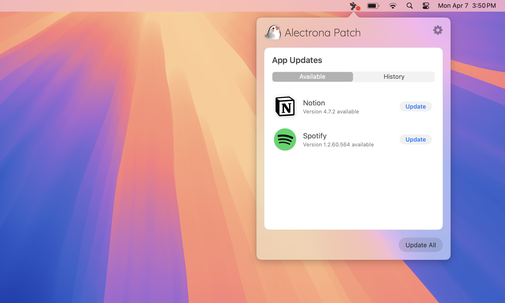 Menu Bar App Default Style Light