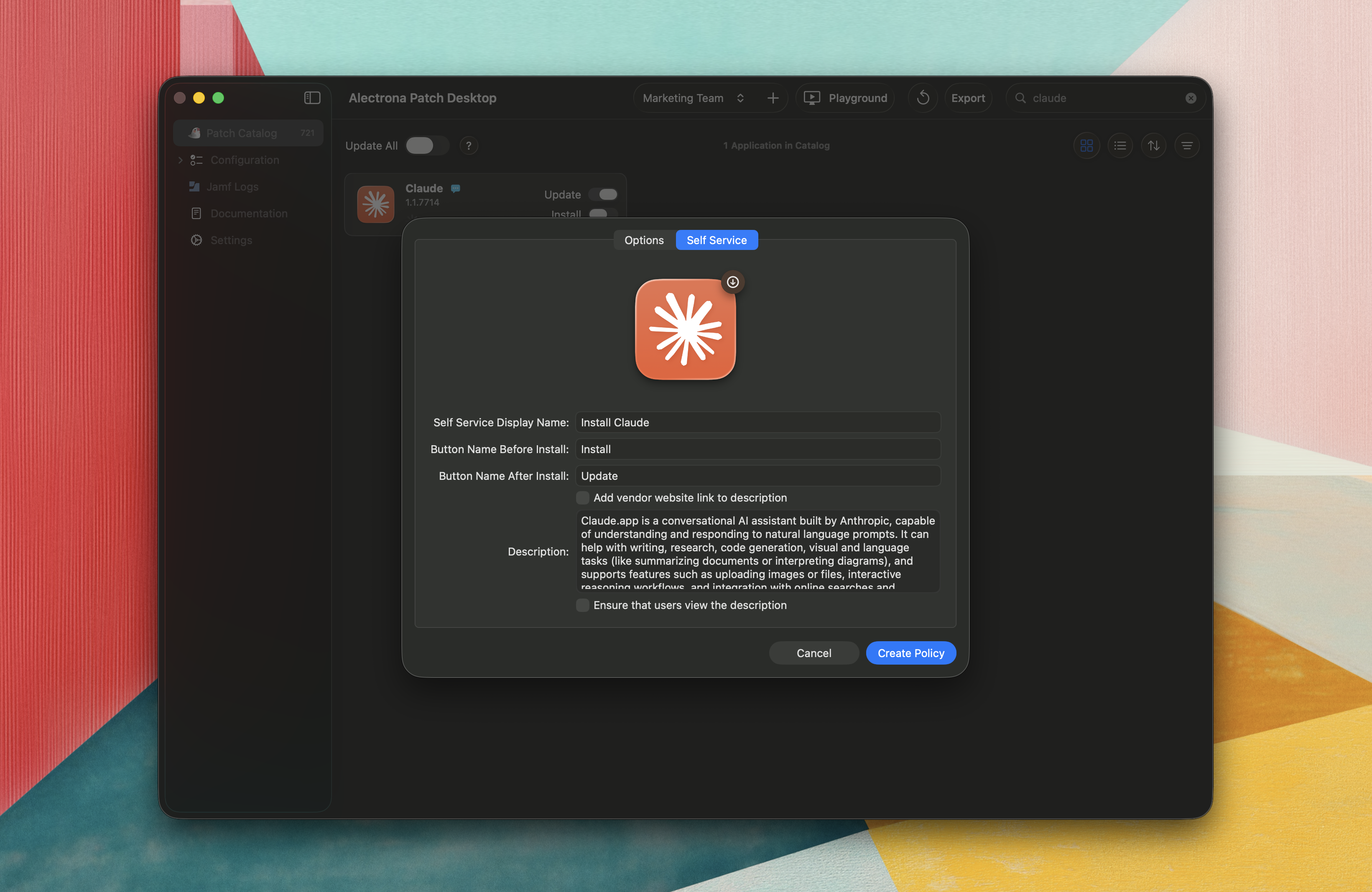 Patch Desktop Create Jamf Pro Policy - Enable Self Service