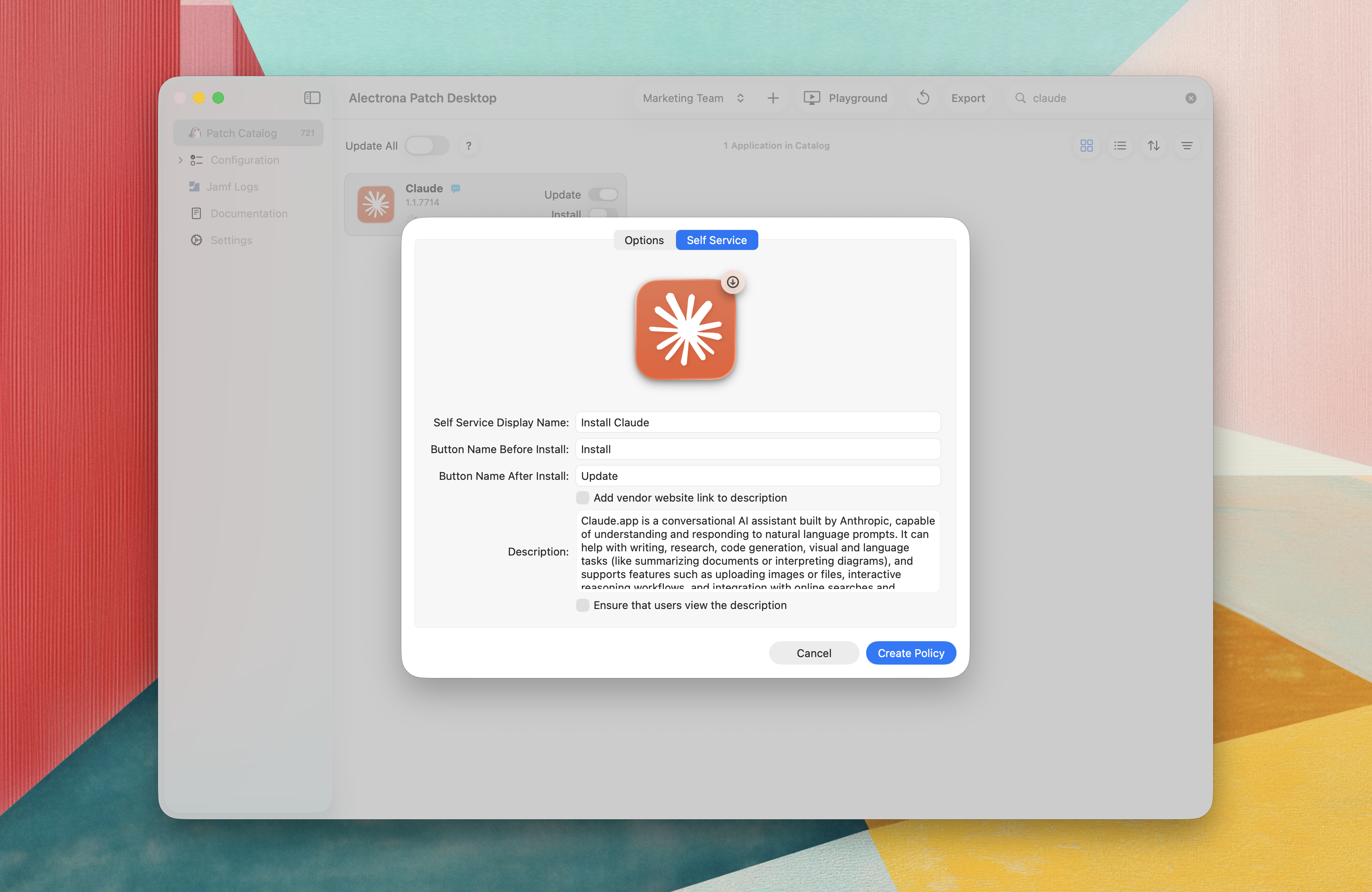 Patch Desktop Create Jamf Pro Policy - Enable Self Service