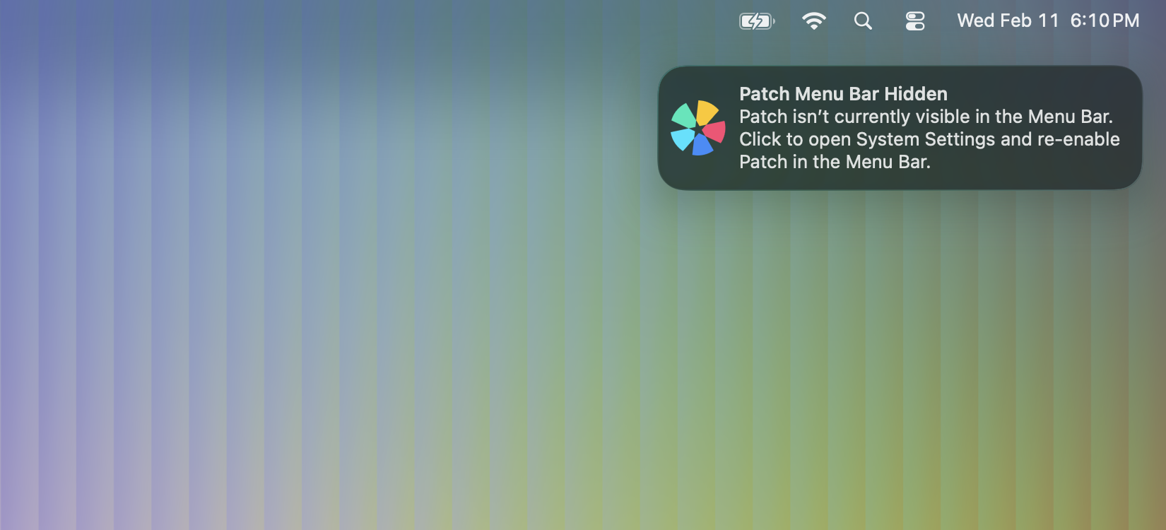 Patch Menu Bar Hidden Notification