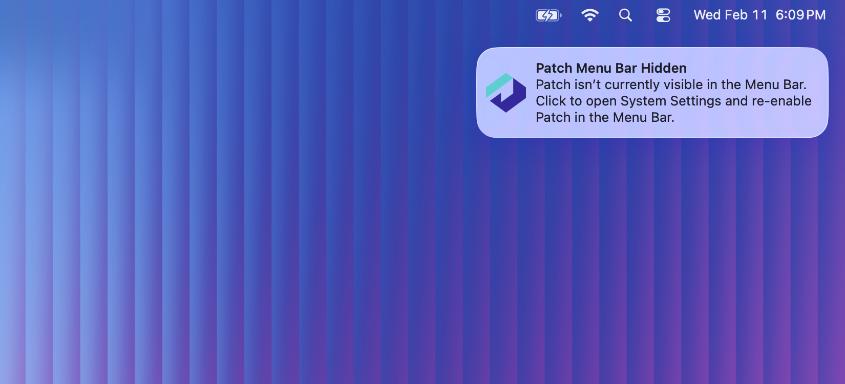 Patch Menu Bar Hidden Notification